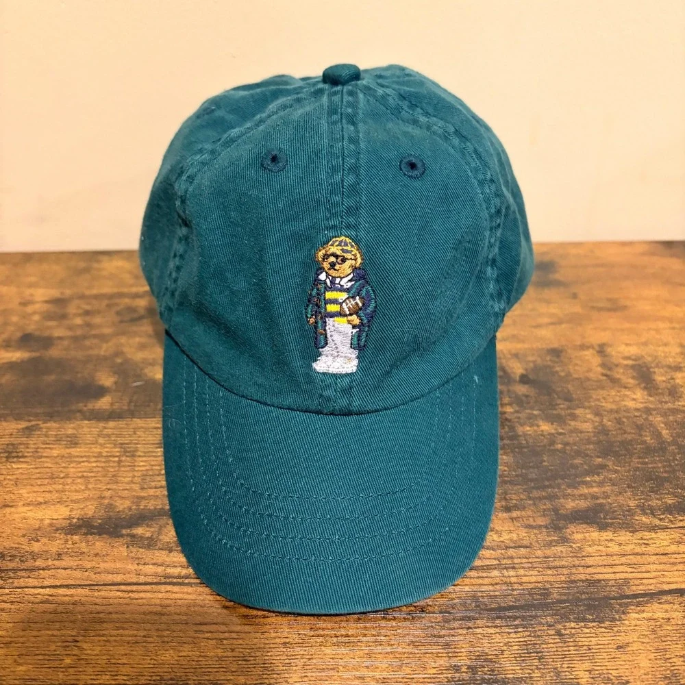 Polo Ralph Lauren Toddler Polo Bear Football Hat Green Cotton Cap 2T-4T